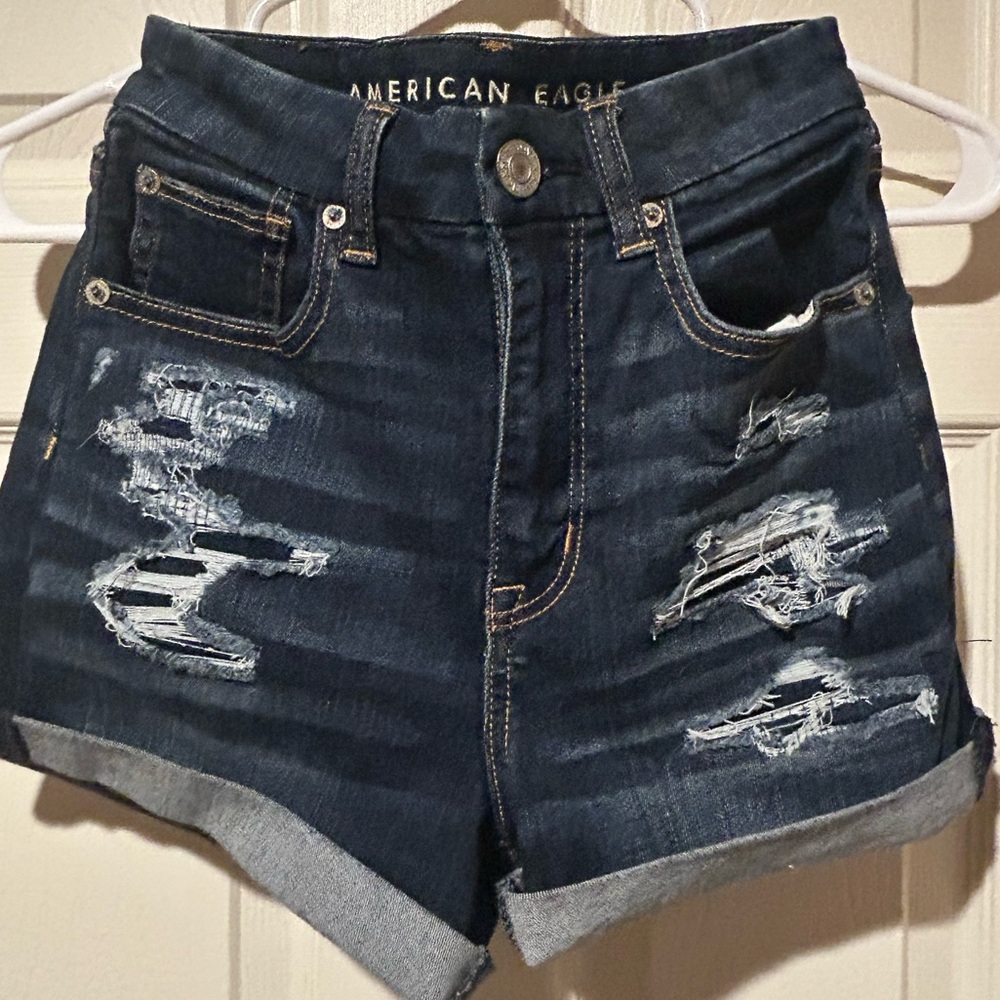 American Eagle Women's Distressed Jean Shorts - Dark Blue Size 00